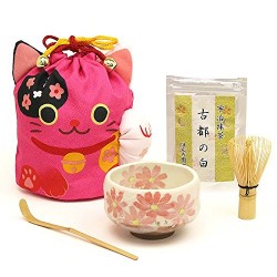 Mini set 5 accesorios para ceremonia del té Chado con bolsa manekineko