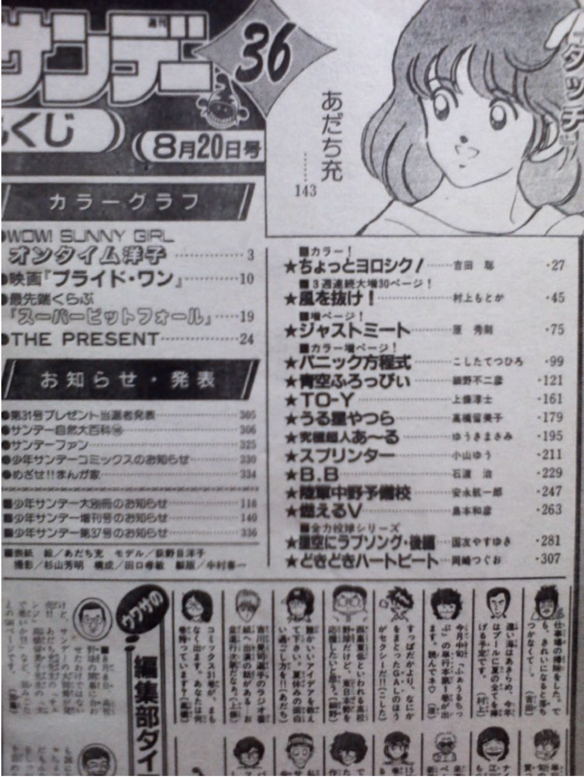 Weekly Shonen Sunday 1986 Portada Touch Bateadores Mitsuru Adachi